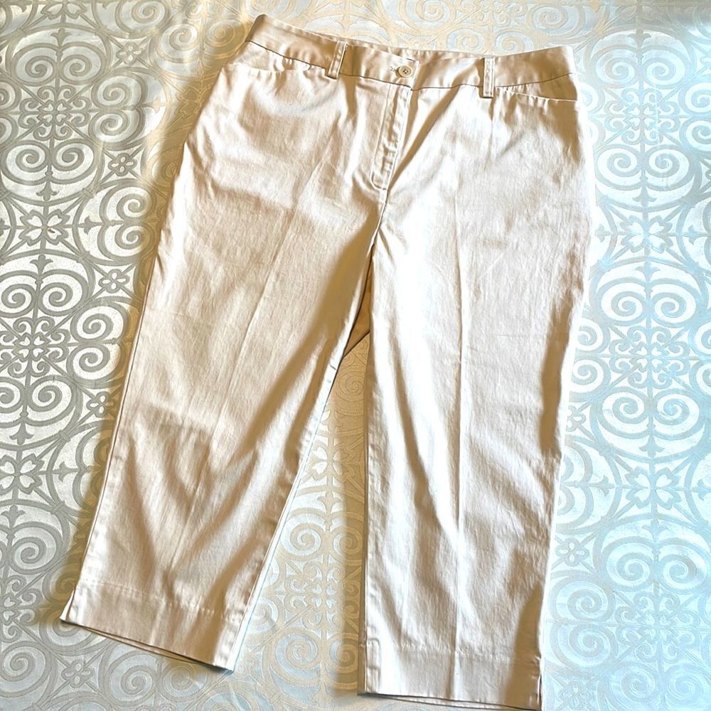 Jones New York Signature stretch fly front crop capri pants w pockets 14 Petite